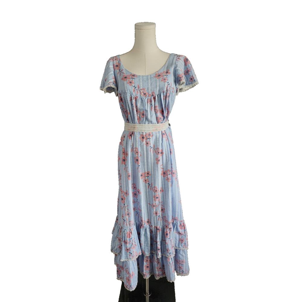 $268 Elestory Cottagecore Maxi Dress Swiss Dot Embroidered Ruffle Hem Mommy &Me